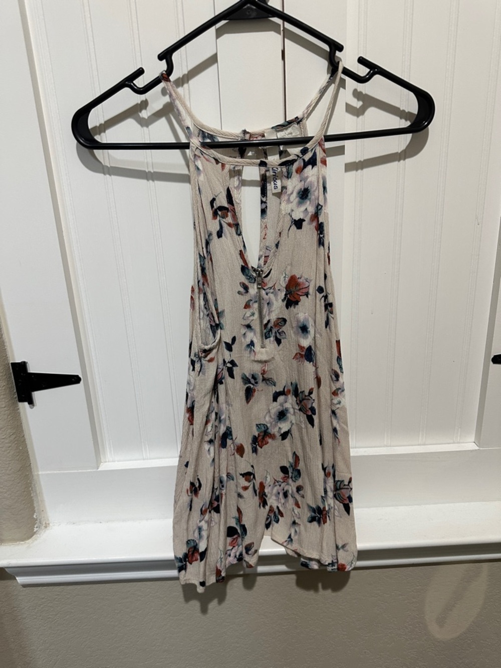 Lush Beige Floral Halter Tank Top